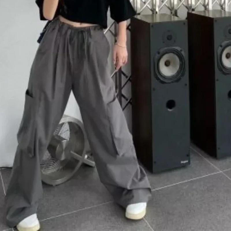 

Уличная одежда, широкие брюки на шнурке, женские брюки-карго с высокой талией, повседневные винтажные брюки с карманами в стиле хип-хоп, прямые женские брюки 29652 XXL серый