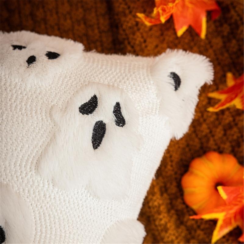 Spooky Themed Plush Pillow Cover Nursery Bedroom Decors Ghostly Pattern Throw Pillowcase for Sofa Couch Halloween Accessory
