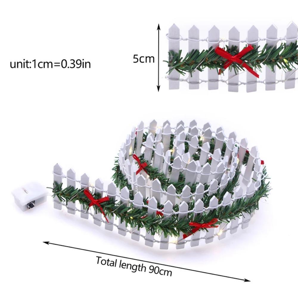 Miniature Wooden Fence for Dollhouse Fairy Garden, Christmas Decor with LED Light, Rattan Landscaping Diorama Scenery Prop