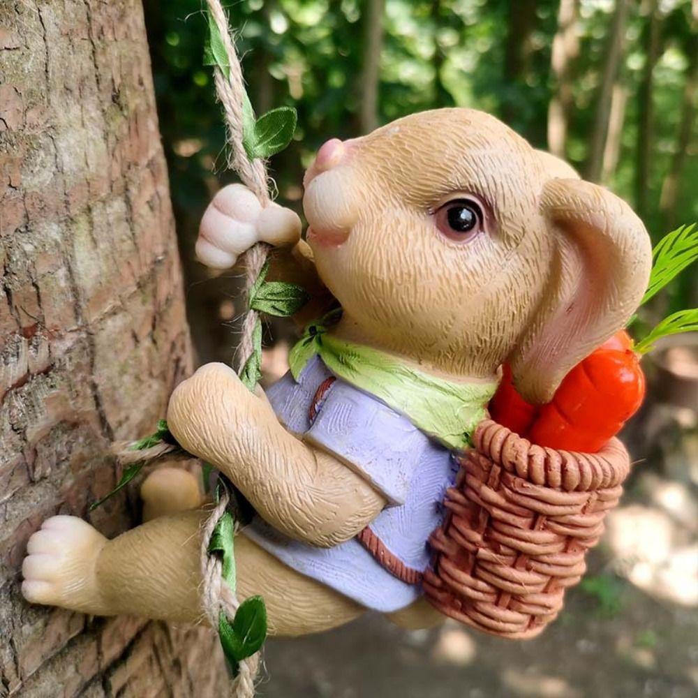 Cute Bunny Statue Resin Miniatures Figurine Garden Decor Animal Sculpture Outdoor