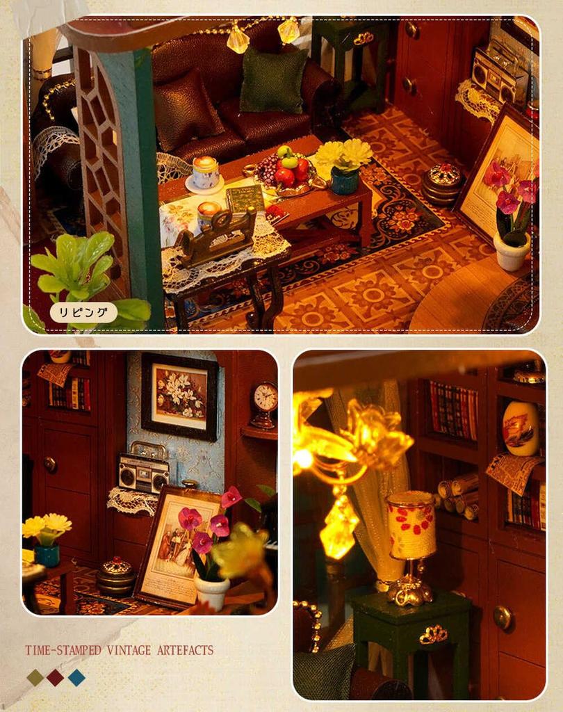 Moin Moin Dollhouse Miniature DIY Kit Set Taisho Era Antique Retro Stained Glass Piano Lamp LED Light Acrylic Case 2502dh446 [English Instructions]