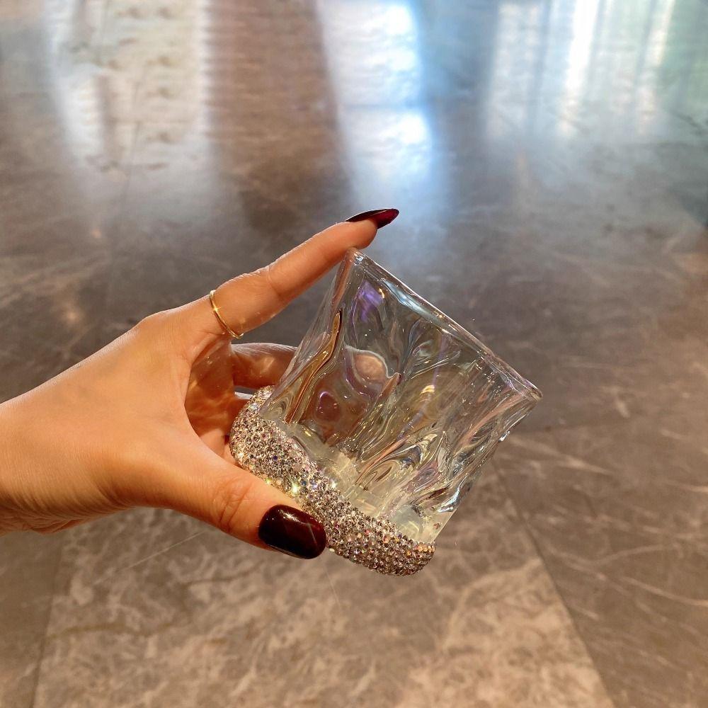 Stainless Steel Sparkling Water Cup Heart Shaped Rhinestone Studded Cup Office Use