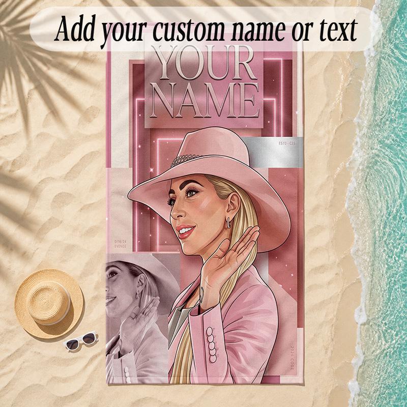 Beach TowelLady Gaga Custom Name Text Personalized Soft Towel for Beach Pool Indoor Home Decor Gift