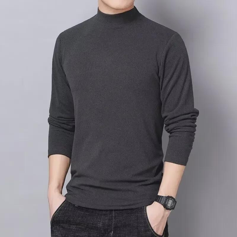 Men's German Velvet Long-Sleeve Half-High Collar T-Shirt for Autumn/Winter