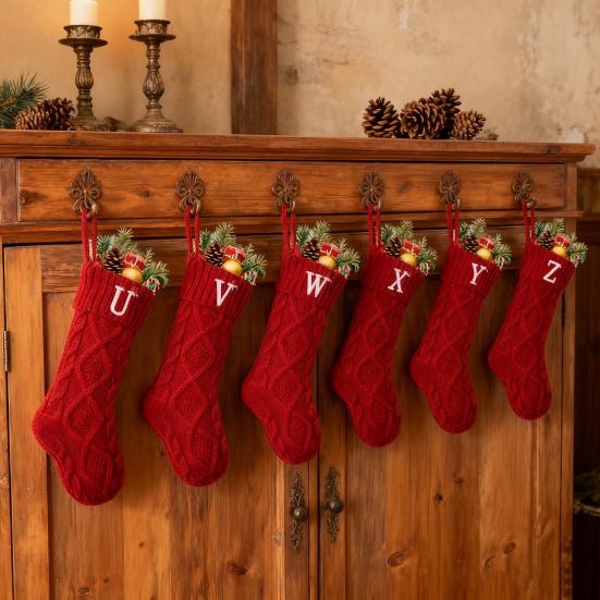 Christmas Stockings with Initials 18 Inches Large Embroidered Letter Christmas Stocking Monogram Knitted Stocking for Famliy Holiday Xmas Tree