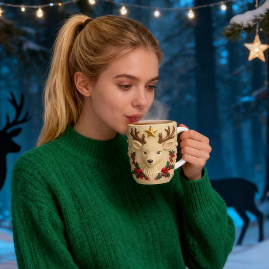 Christmas Coffee Cup Christmas Tree Elk Stocking Gingerbread Man Mug 260ml Dishwasher Microwave Tea Cocoa Cup for Home Office Outdoor Use