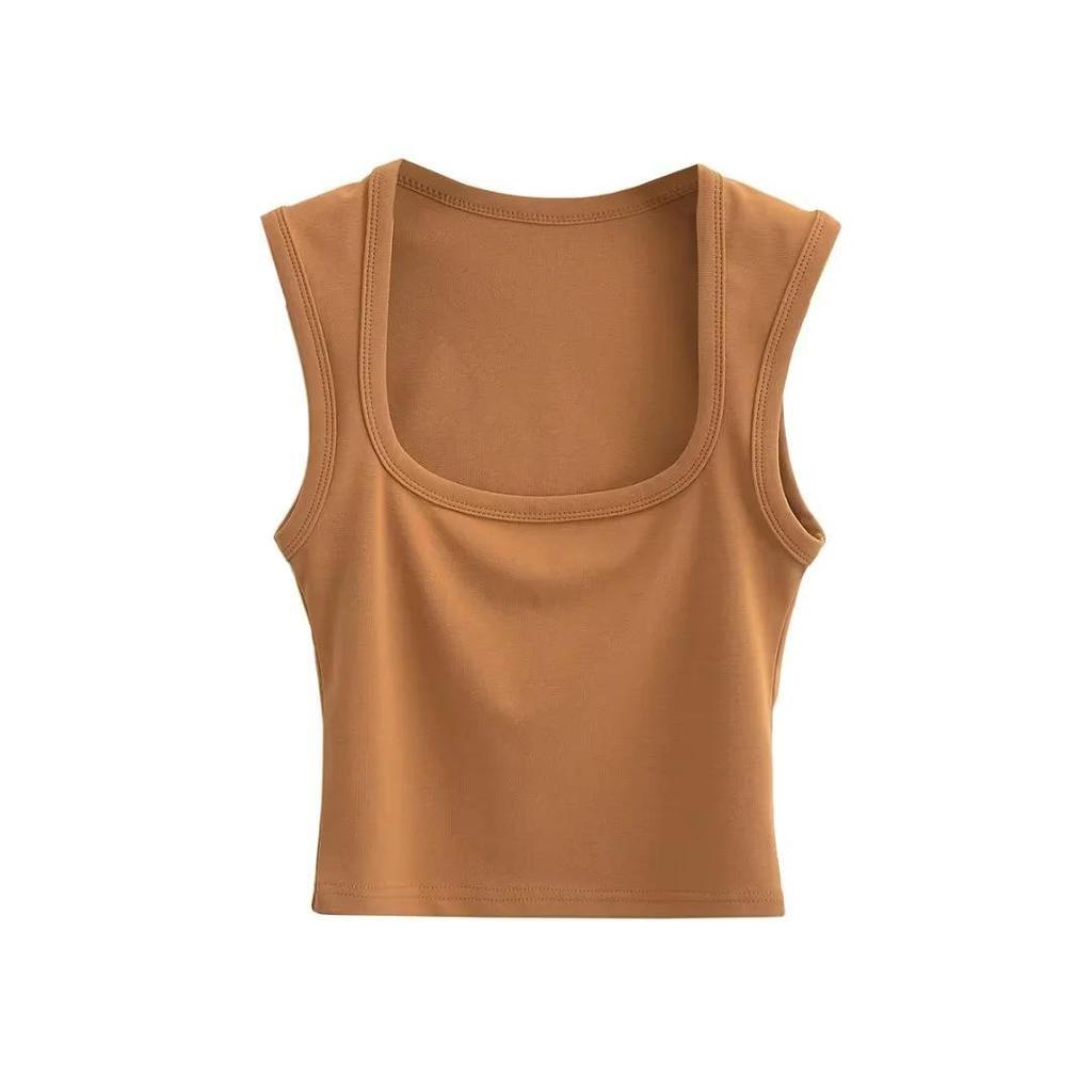 Crop top fără mâneci, sexy, slim-fit, cu gât pătrat, pentru femei