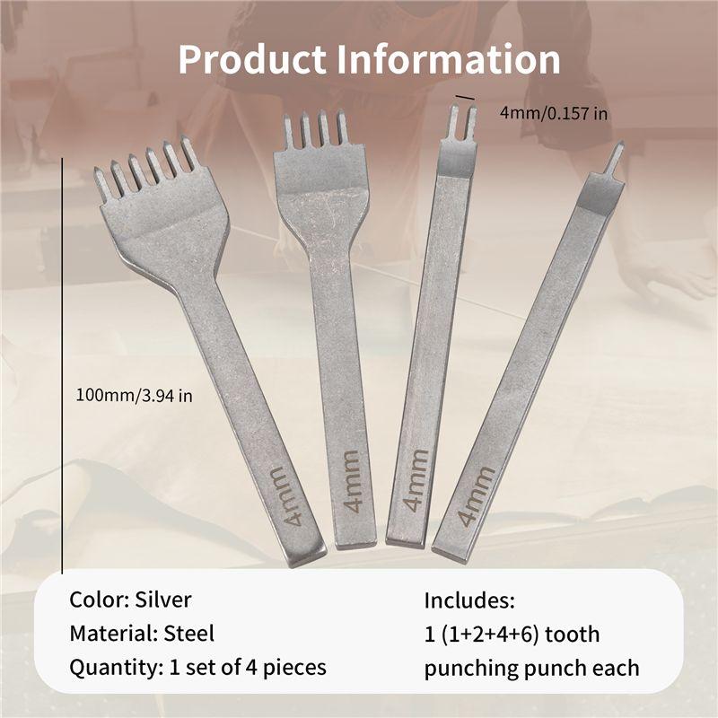Aug. Lacing Stitching Chisel Set DIY Leather Craft Tool 4Mm Diamond Hole Punches For Leather 1/2/4/6 Prong Perforate Sew Tools