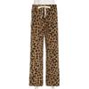 Women's Drawstring Tie Loose Personalised Leopard Print Plush Casual Elastic Low Waist Skinny Niche Straight Leg Pants