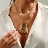Salircon Exaggerated Irregular Hollowout Large Square Pendant Necklace for Women Punk Creative Gold Color OT Chain Party Jewelry