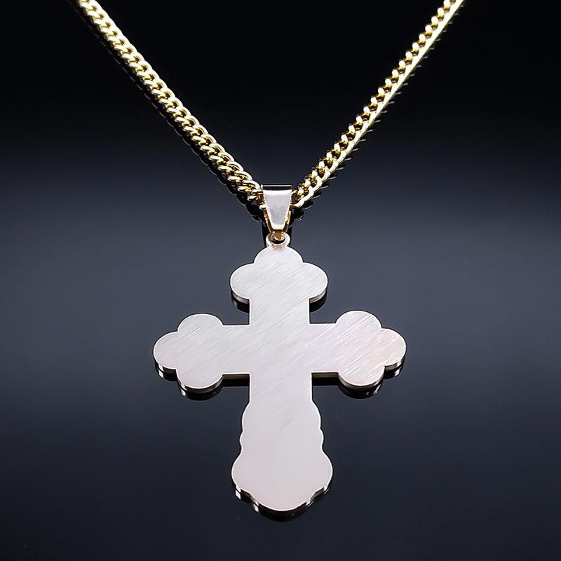 Stainless Steel Cross Pendant Necklace Minimalist Latin Russian Slavic Serbian Ornament