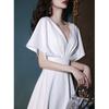 White French Light Evening Dress Can Be Worn In Summer, Banquet Temperament Satin Host Fairy Fat Mm Dress