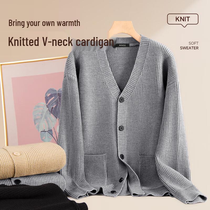 MINISO Men's American Retro V-Neck Knit Cardigan