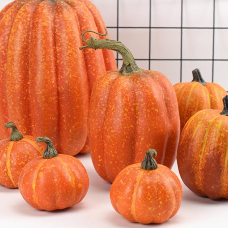 7pcs Artificial Pumpkins Assorted Fake Simulation Pumpkin for Halloween Thanksgiving Party Home Decoration