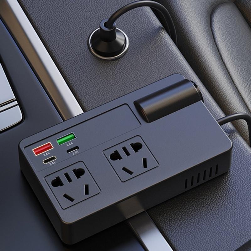 120W Car Power Inverter with PD 30W Type-C & USB-A Port DC12V-24V To 220V Car Plug Adapter Outlet Vehicle