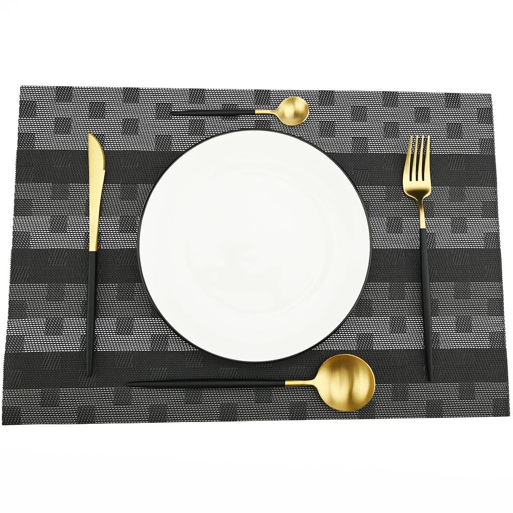 Black Weave Checkered Wine Cup Pad PVC Washable Placemats for Dining Table Mat Non-slip Placemat Set In Home Kitchen Accessories