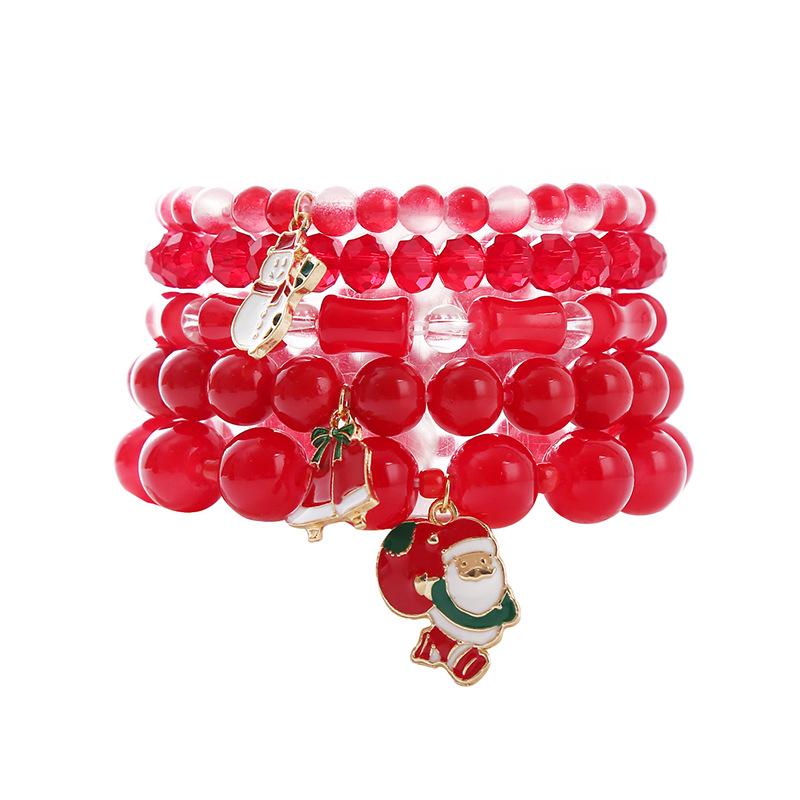 European & American Christmas Bracelet Set with Santa, Bell, & Snowflake Charms for Women