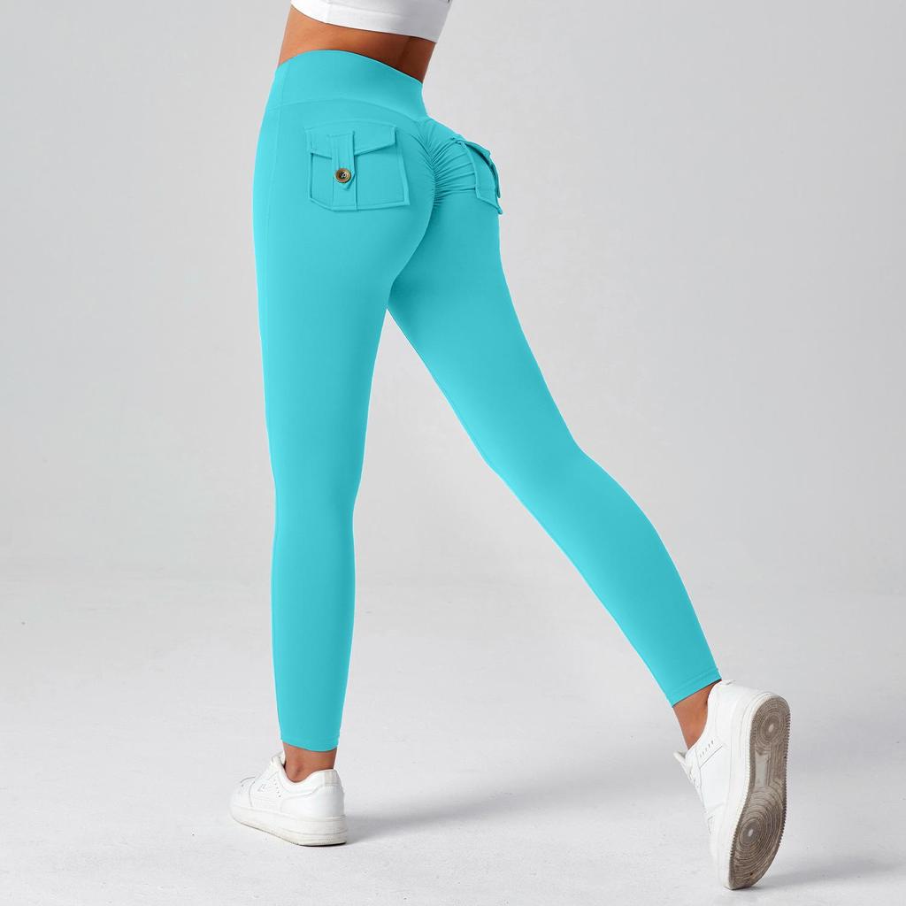 Women's Multi-Pocket Motorcycle Style Yoga Pants - Sportswear Elastic Tights for Running & Training