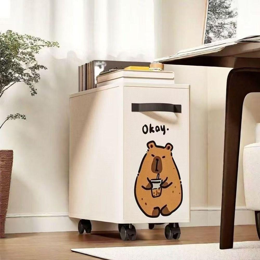 Cartoon Animal Print Rolling Storage Cart Cute Dirty Clothes Basket Laundry Basket  Kitchen