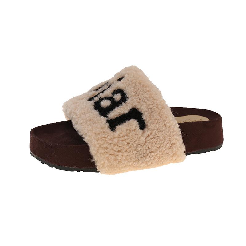 thick-soled letter Mao Mao slippers women's 2025 autumn and winter new Korean version soft-soled Mao slippers home comfort cotton drag women's shoes