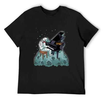 Geschenkidee für Klavierfans: T-Shirt mit Klavier- und Astronautenmotiv, Sommeroberteil, Vintage-Print, Herrenbekleidung