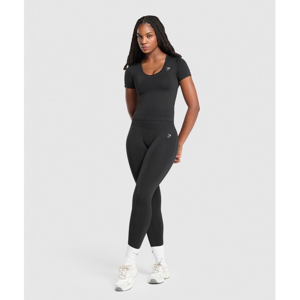 Gymshark Alltag Nahtloses Enganliegendes Rundhals-T-Shirt Schwarz B3b1o Bb2j