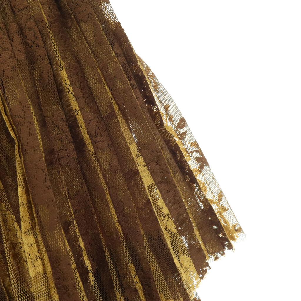 AMERI UNDRESSED Leaf Pattern Long length Pleated skirt Brown Back zip Women Used