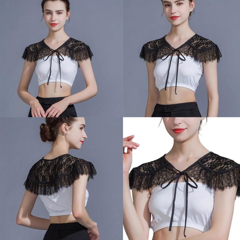 Elegant Lace Trimmed Polyester Shawl For Weddings Parties Office Lightweight Breathable Wrap
