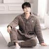 Men's Pajamas Autumn and Winter Coral Fleece Three-layer Padded Fleece Thickened Flannel Padded Jacket Warm Loungewear Set