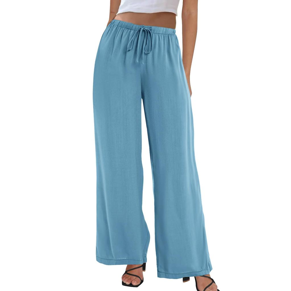 Dámské elastické kalhoty s vysokým pasem, ležérního střihu, se širokými nohavicemi, dlouhé kalhoty, kalhoty s kapsami