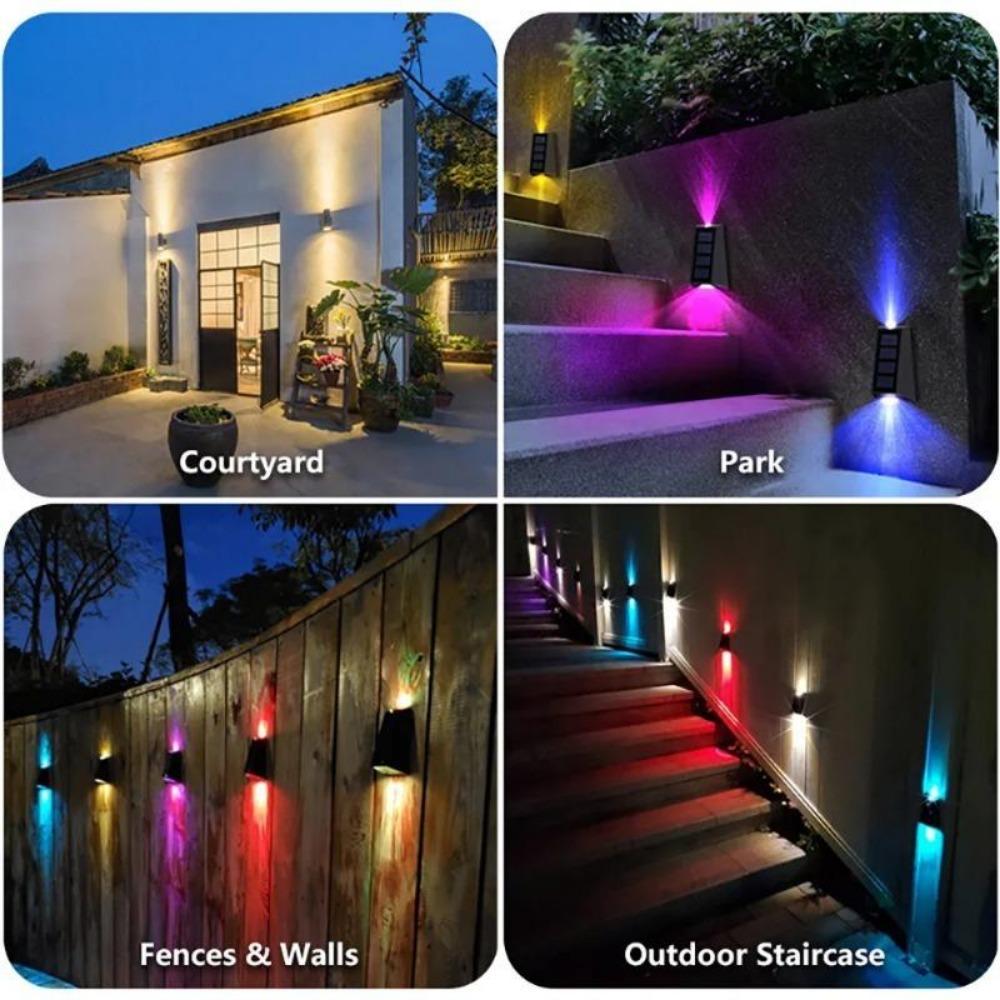 4-Pack LED Solar Light RGB Outside Wall / Fence Decor Lamp Waterproof Lamp for Backyard Pathway Garden Christmas Decoration