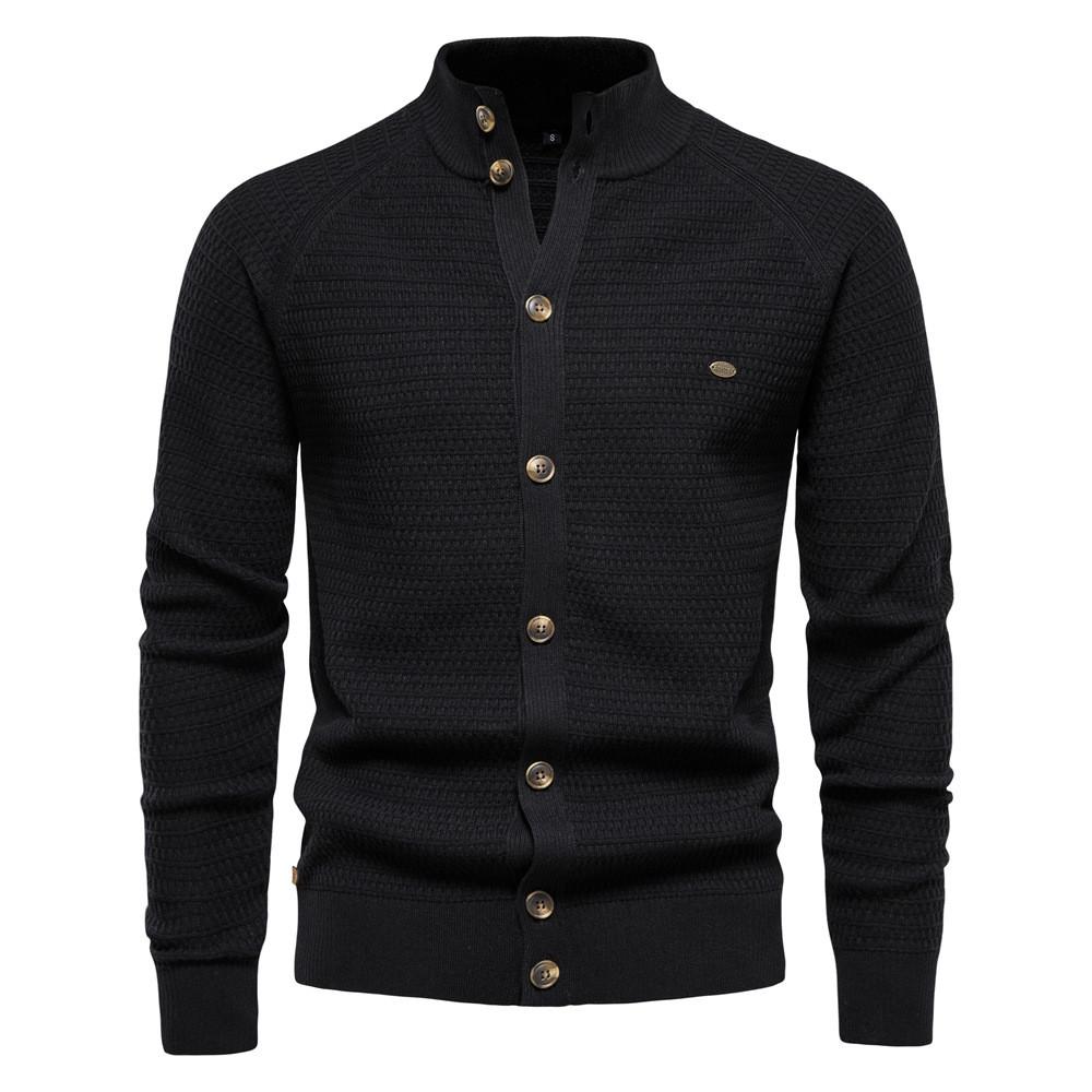 Cotton Mens Knit Cardigan With Stand Collar For Casual Winter Wear