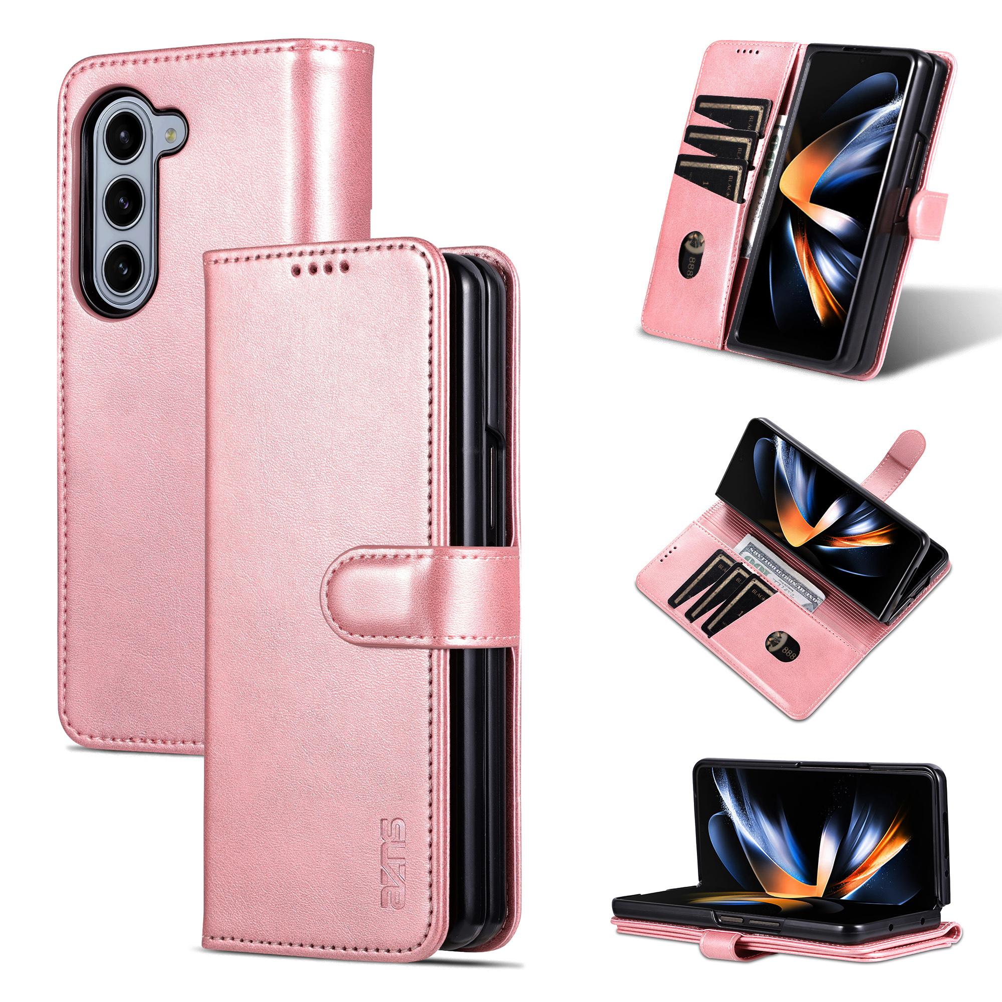 

For Samsung Galaxy Z Fold6 5G Case PC Interior PU Leather Phone Cover Wallet Rose Gold