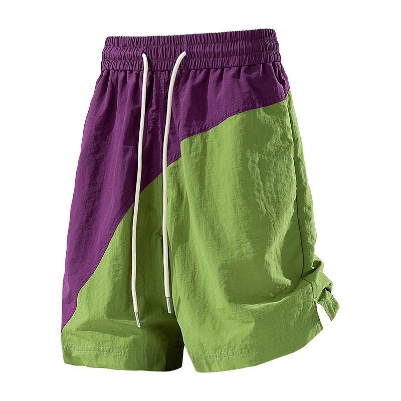 Shorts de verão com blocos de cor cor de pele de gelo, calças de três quartos, calças casuais, macacão