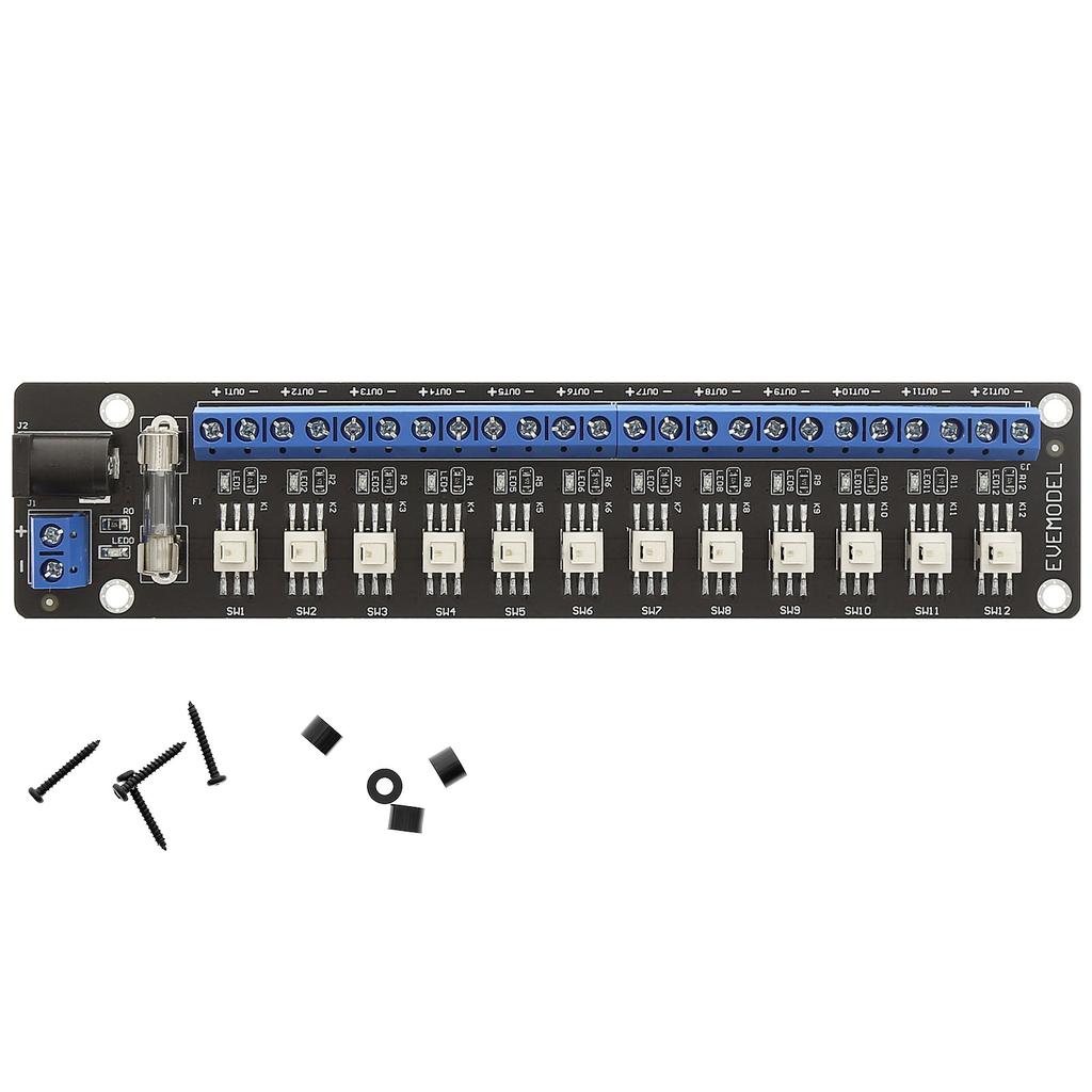 1 Unit Evemodel 3V-24V DC Power Distribution Module 12 Channel with Individual Switches PCB017
