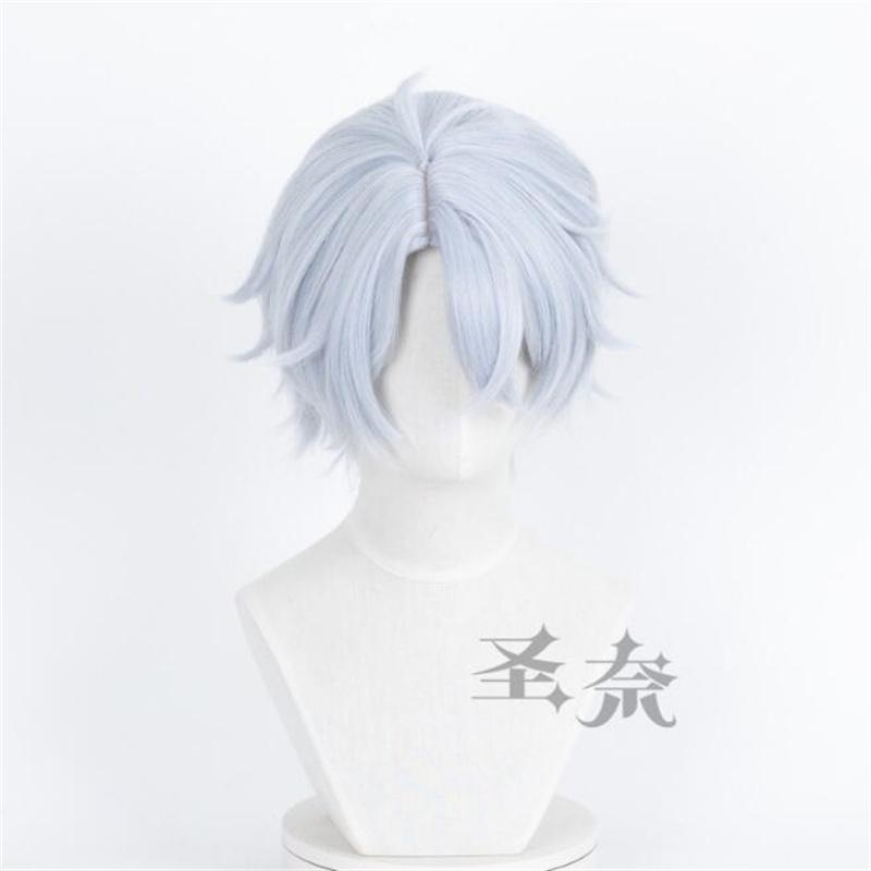 Cosplay Wig Halloween Party Anime Short Gray Blue Heat Resistant Synthtic Hair Wigs + Wig Cap