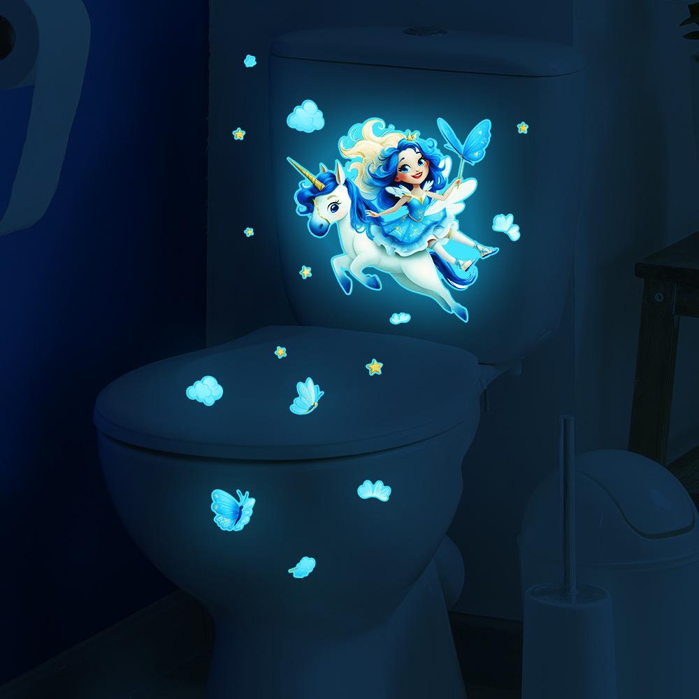 Cartoon Unicorn and Elf Cloud Star Bathroom Toilet Beautification Stickers Self-adhesive