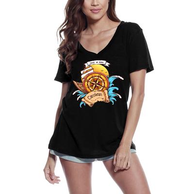 Women's V Neck T-Shirt Lost At Sea Carribean - Sailor Compass - Sea Love