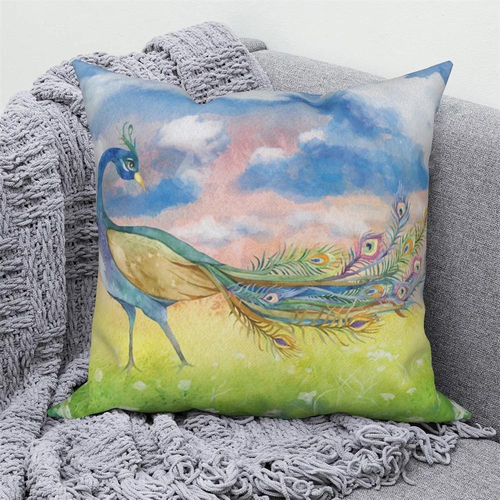 Декоративная подушка, домашний диван, украшение, наволочка с изображением павлина, наволочка с изображением животных 66x66cm красный