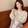 Ladies' Floral Shirt Women's Puff Sleeve Design Round Neck Blouses Summer New Female Korean Version Versatile Loose Top