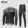 Mens Windproof Fleece Cycling Set Long Sleeve Bib Pants Thermal Jacket Road Bike Riding