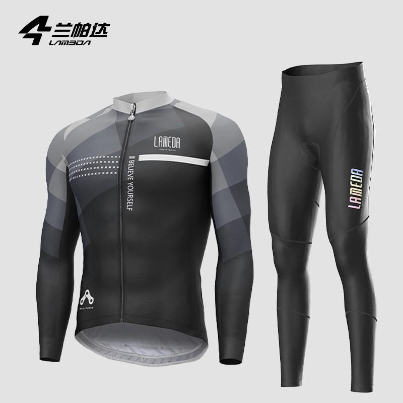 Mens Windproof Fleece Cycling Set Long Sleeve Bib Pants Thermal Jacket Road Bike Riding