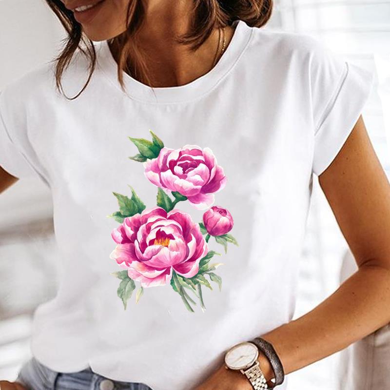 (Asian Size) lovely flower style Printed Tee Women Lady Female Top summer Clothing Casual T Shirt Fashion Graphic Short Sleeve T-shirts