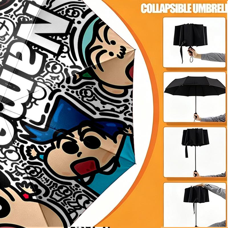 Custom Name Personalized Cartoon comics Print Umbrella, Auto Open Close, 8‑Rib Sturdy Frame, Commute Camping Hiking Use, Birthday Gift