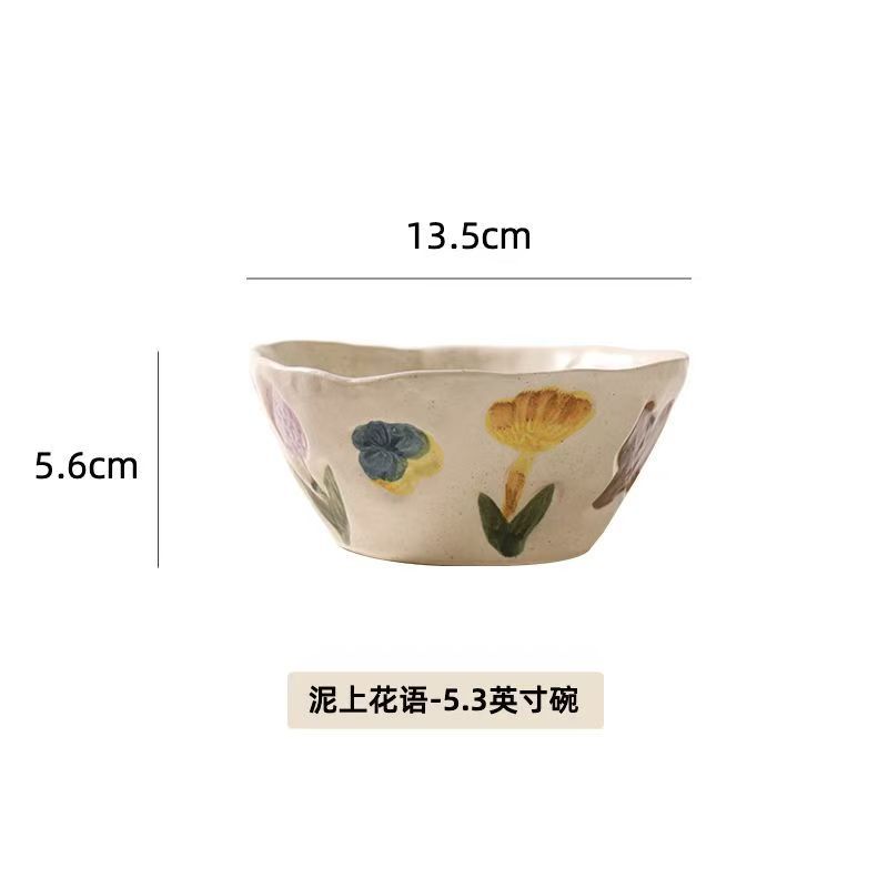 Creative Brushed Ceramic Tableware Cream Nordic High-Value Ceramic Dishes And Chopsticks Household Tableware Housewarming Set