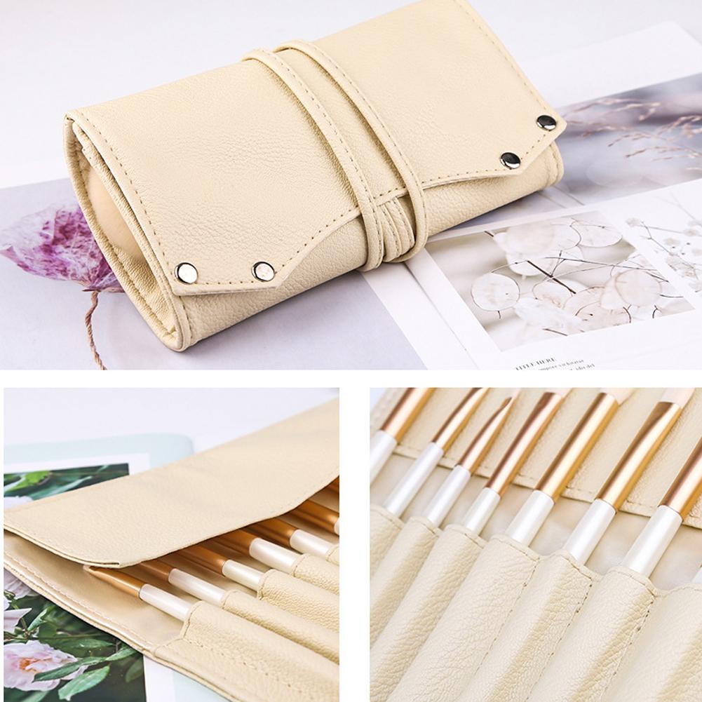 ZOREYA 10pcs Pearl White Portable Professional Makeup Blending Brushes Set with Storage Bag