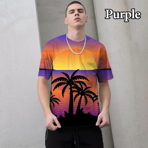 

Мужская и женская мода повседневная гавайская пляжная 3D-печатная футболка с коротким рукавом с изображением пальмы S синий