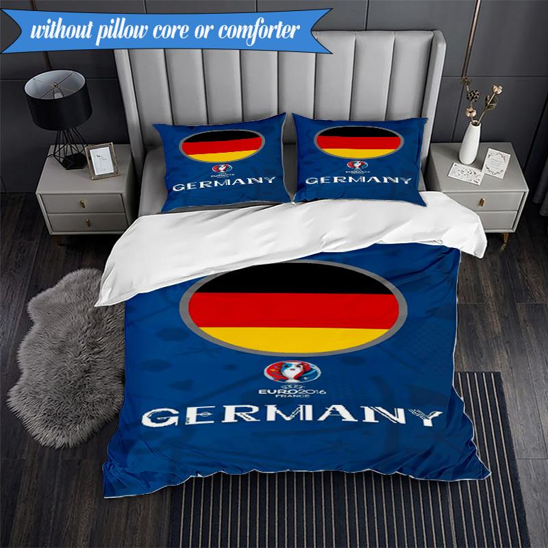 3-teiliges Weiches Bettwäsche-Set mit Aufdruck des Deutschen Fußball-Emblems, Enthält 1 Bettbezug und 2 Kissenbezüge, Perfekt für Schlafzimmer, Wohnheim, Geschenk für Fans