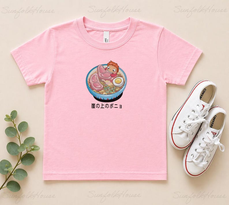 Ponyo Ramen Kids Shirt, Cute Anime Food Tee, Studio Ghibli Inspired Kids T-Shirt, Japanese Cartoon Shirt, Kawaii Ramen Tee, Gift for Kids 150