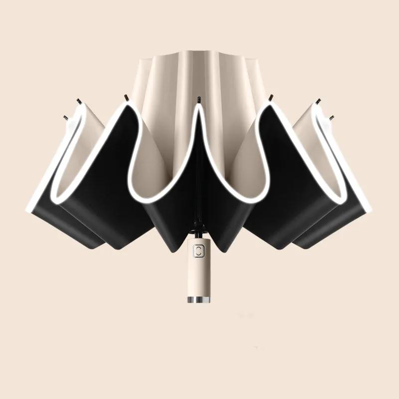 

Зонт для мужчин и женщин, полностью автоматический складной зонт с ветрозащитной светоотражающей полосой, УФ-зонты